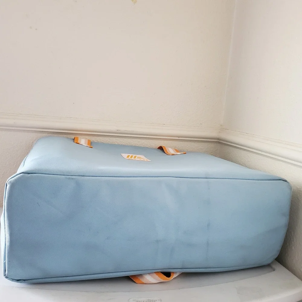 Aldi Insulated Cooler Tote Bag Light Blue Orange Striped Large Grocery Picnic